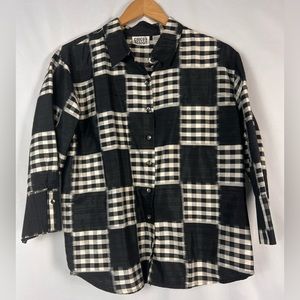 Chico's Black and White Checkered Button Down Shirt